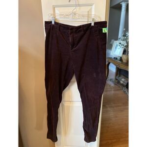 Kut from the Kloth Trouser‎ Skinny Velour Women's 14 Burgundy Zip Stretch